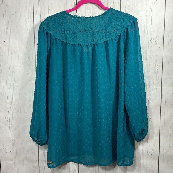 Matilda Jane Charismas Swiss Dot Peasant Boho Sheer Teal Green Top Blouse - Picture 13 of 13
